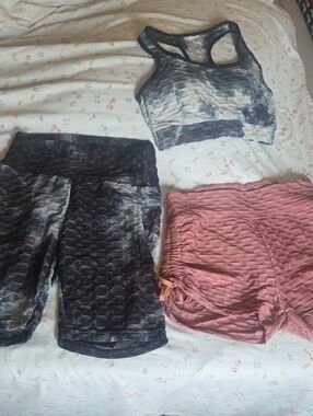 Womens Textured Active Shorts - Rose and Charcoal